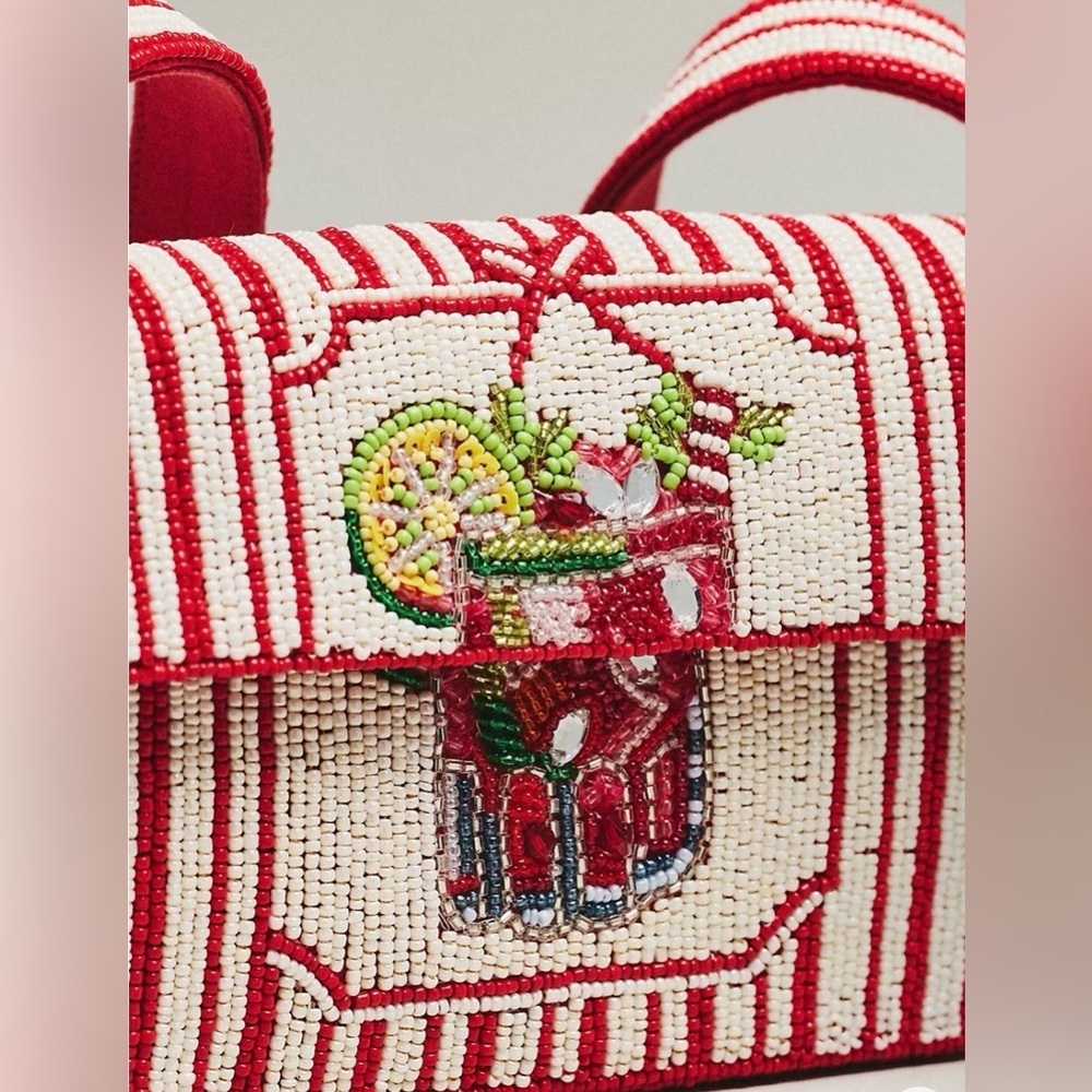 Anthropologie The Fiona Beaded Bag Red and White - Picture 2 of 4